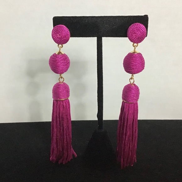 SugarFix Fuchsia Tassel Drop Earrings - Picture 3 of 5